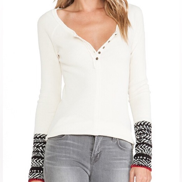 Free People Alpine Cuff Long Sleeve Thermal Henley Top Ivory Size Small - Picture 1 of 6